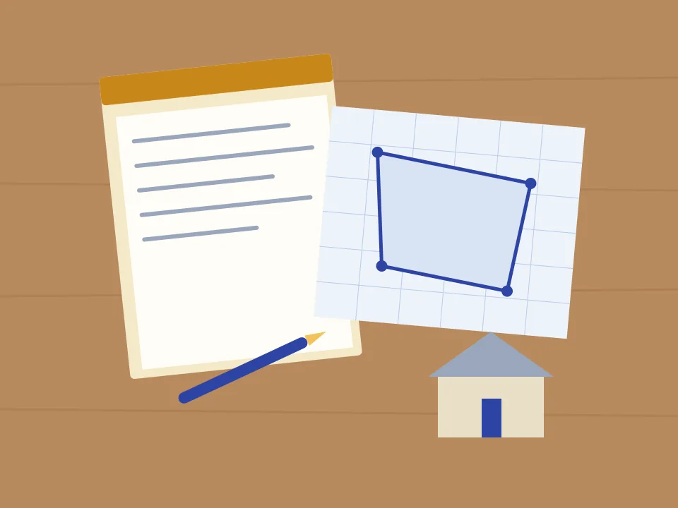 Ilustración de una carpeta con plano catastrado, cédulas y certificaciones ordenadas sobre una mesa, lista para entregar en la entidad autorizada